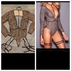 Lace Long Sleeve Bodysuit with Garter Straps